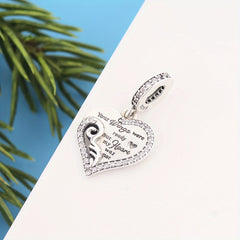 925 Silver Zircon Feather Heart Pendant DIY Jewelry Gift