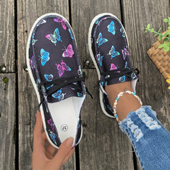 Women's Butterfly Pattern Canvas Shoes Casual Lace Up Outdoor Sneakers