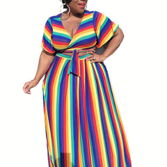  Colorful Stripe Crop Top & Maxi Skirt Outfit Set
