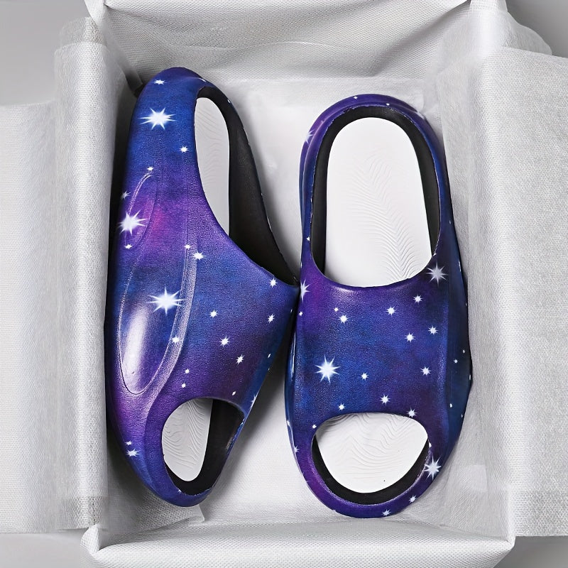 Men's Star Print Non Slip Platform Slides Soft Sole Cloud Slides