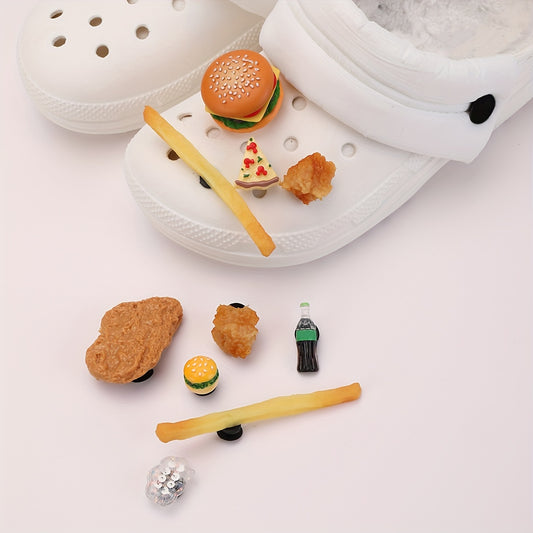 10pcs Cartoon Food Shoe Charms Set Hamburger Chicken Fries DIY Pack Accessories