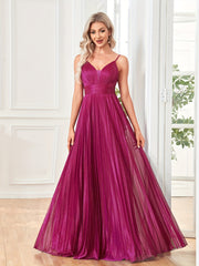 Pleated Mesh V Neck Bridesmaid Dress for Wedding Party