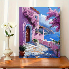 Coastal Loft 40 64x50 Frameless Acrylic Painting Kit Pink House Sea View