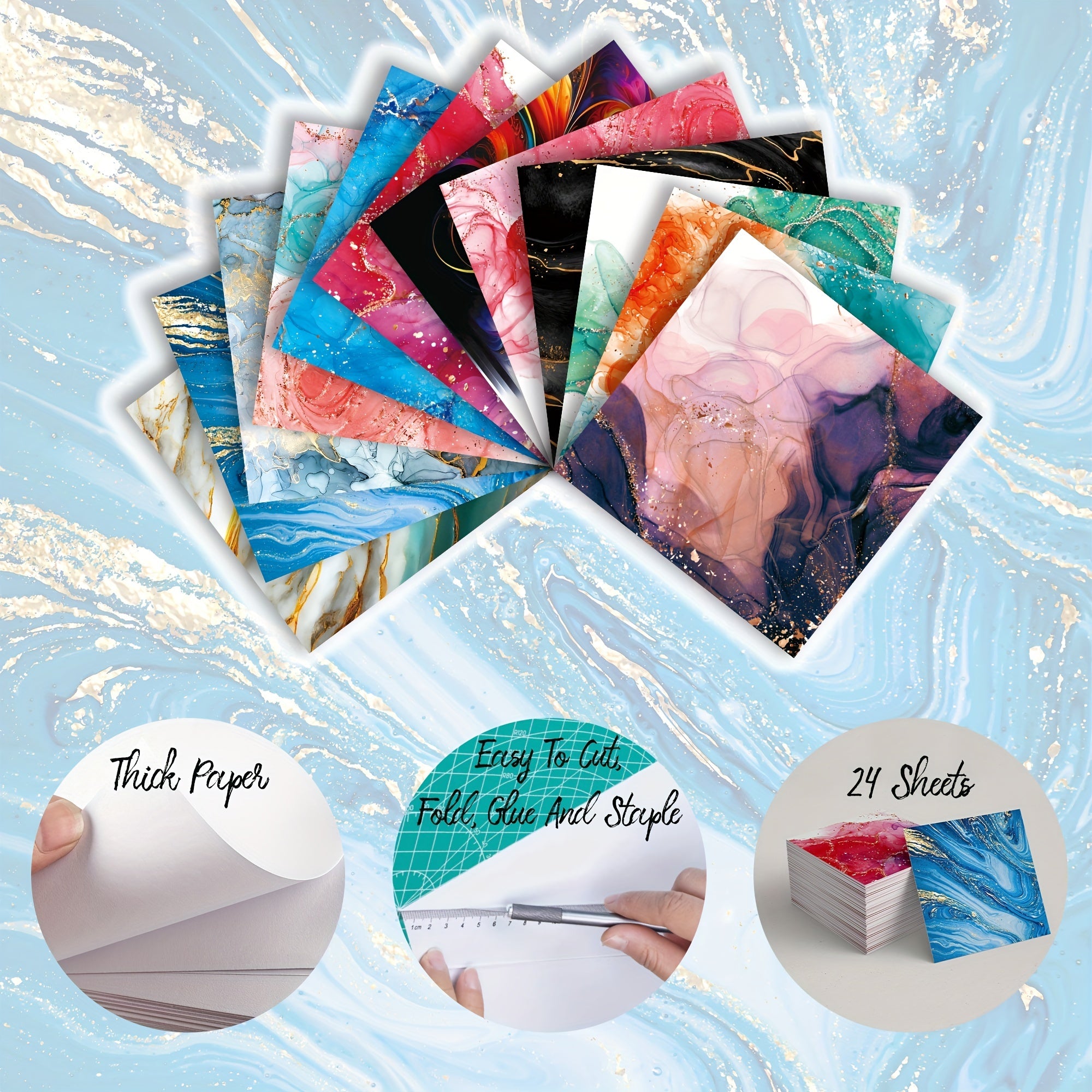 24 Sheets 6x6 Glittery Printing Paper for DIY Scrapbooking Gift Wrapping