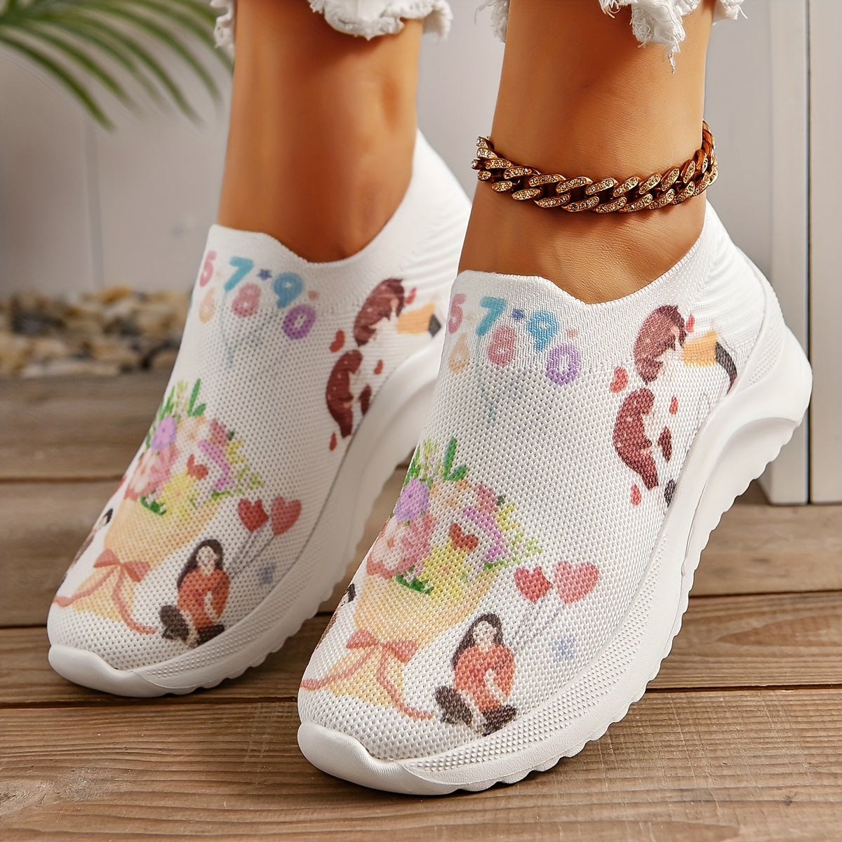 Couple Figure Graphic Walking Shoes Breathable Knit Running Shoes