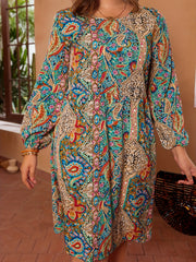  Paisley Print Long Sleeve Midi Dress