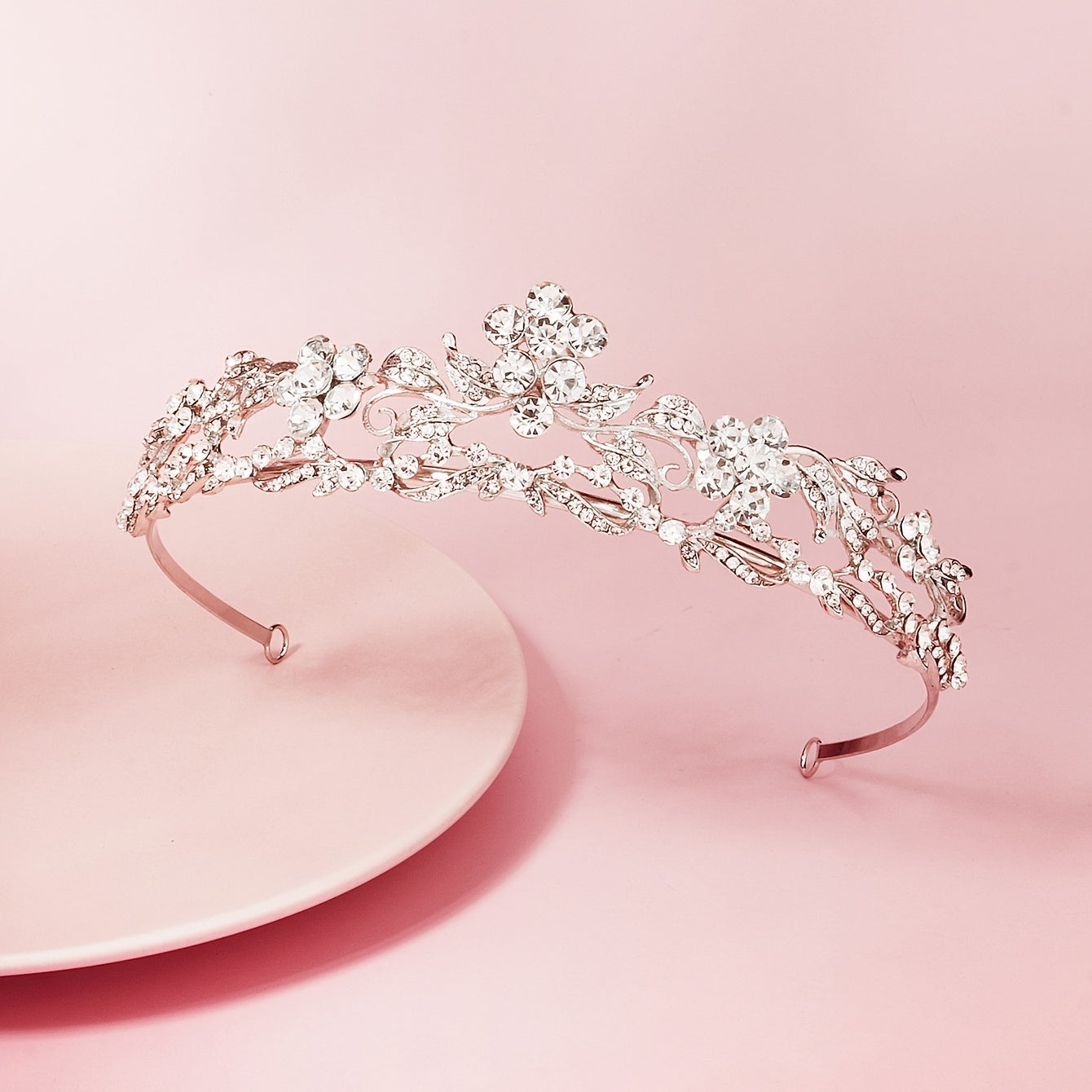 Silver Flower Queen Crowns Crystal Tiara