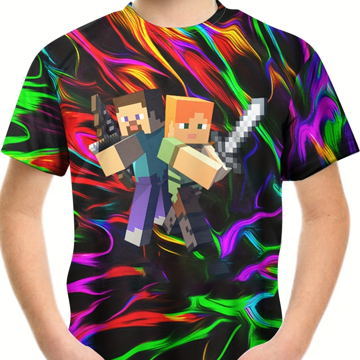 Funny 3D Print Tee Short Sleeve Street Wear Round Neck Shirt