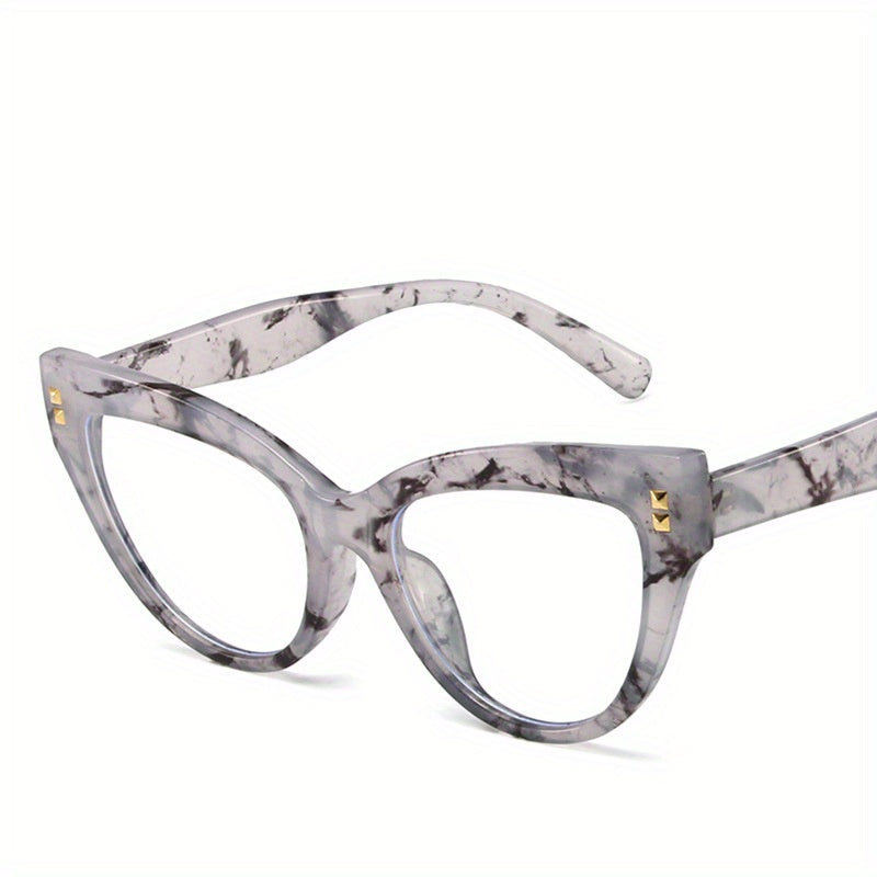 Cat Eye Clear Lens Glasses For Women Men Casual Rivet Decor Anti Light Glasses