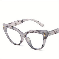 Cat Eye Clear Lens Glasses For Women Men Casual Rivet Decor Anti Light Glasses