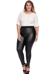  Solid Faux Leather High Rise Skinny Trousers