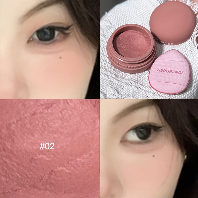 Matte Pink Cheek Tint Blusher Powder with Puff