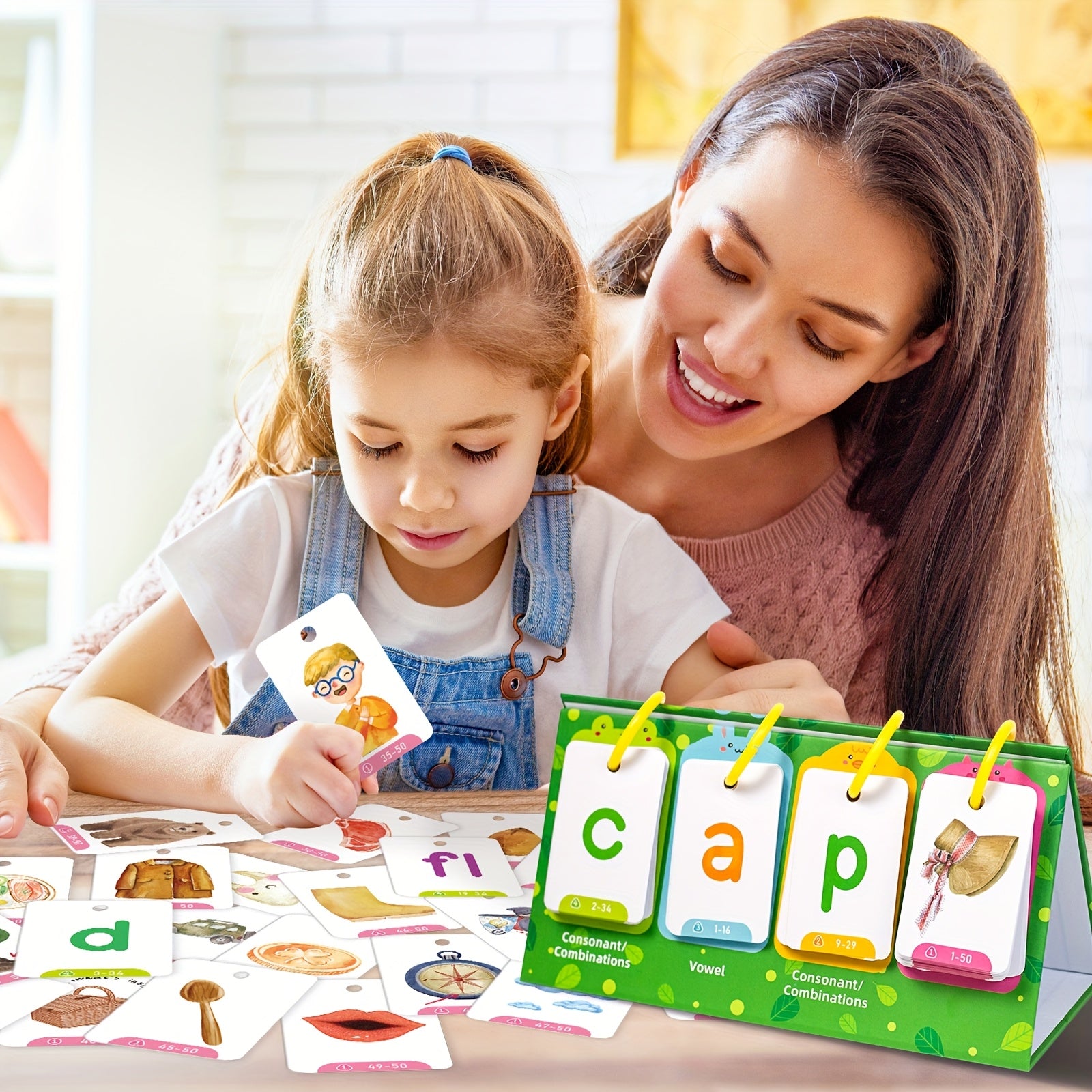 129pcs AOTBLCER CVC Word Flip Chart Double Sided Short Vowel Flashcards