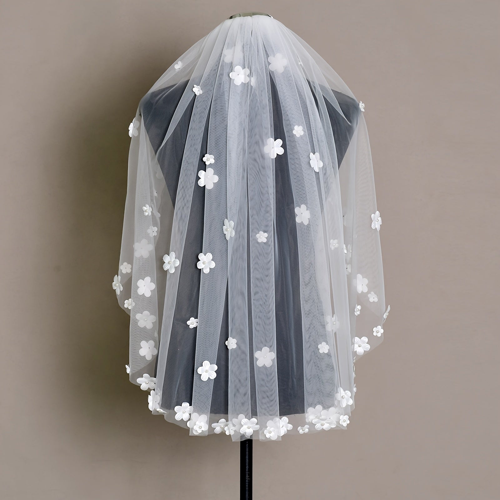 Sheer Bridal Veil Headpiece with Floral Embellishments