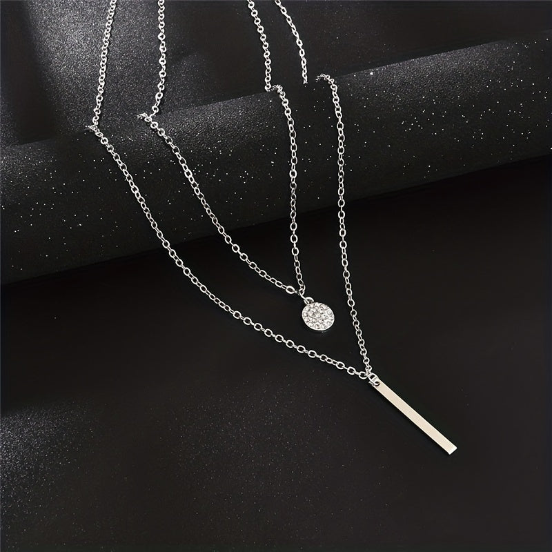 Geometric Shape Rhinestone Double Layer Necklace