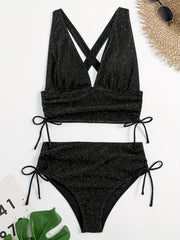 Criss Cross V Neck Bikini Set High Cut Swimsuit