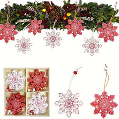 12pcs Wooden Christmas Snowflake Ornaments for Tree & Home Decor