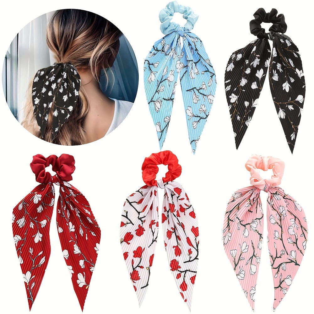 Floral Pattern Scarf Scrunchies Hair Tie Style Hair Rope Ponytail Holder