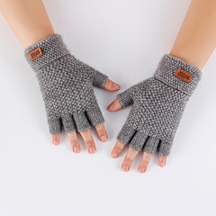 2pcs Men's Knit Thermal Fingerless Gloves Set