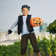 3pcs Halloween Pirate Costume Set Red Ribbon Captain & Hat Hook & Golden Mask