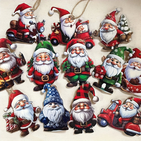 24pcs Vintage Wooden Christmas Gnome Ornaments Set for Tree Santa & Party Decor