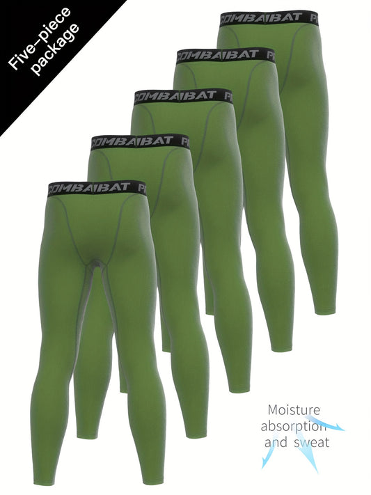 Men's 5pcs Solid Leggings Active Quick Drying Sports Compression Pants