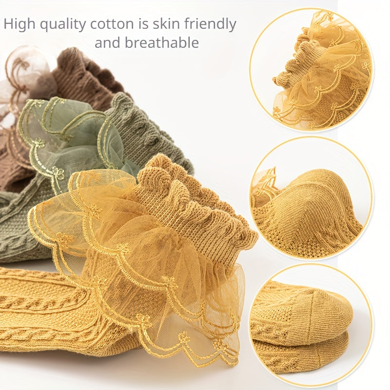 3 Pairs Girls Lace Ruffled Princess Socks