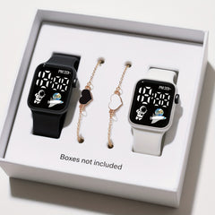 4pcs Teenage Style Luminous Analog Clock Button PVC Strap Watches
