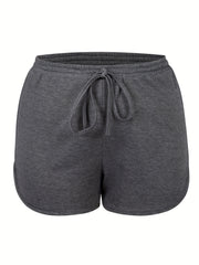  Solid Drawstring Elastic Shorts - Women's Plus