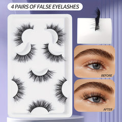 4 Pairs Natural Wispy Long 3D Faux Mink Cross False Eyelashes