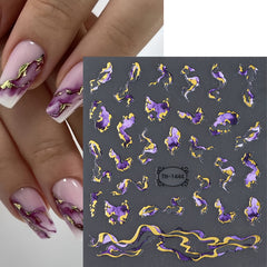 6-Piece Marble Nail Art Decals Set with Foil Ribbons and Gradient