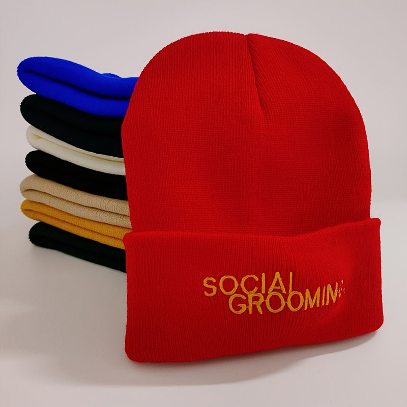 Letter Embroidered Knitted Hat Brimless Unisex Cap