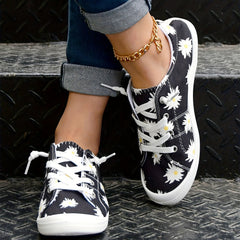 Women's Daisy Canvas Shoes Lace Up Sneakers Walking Flats