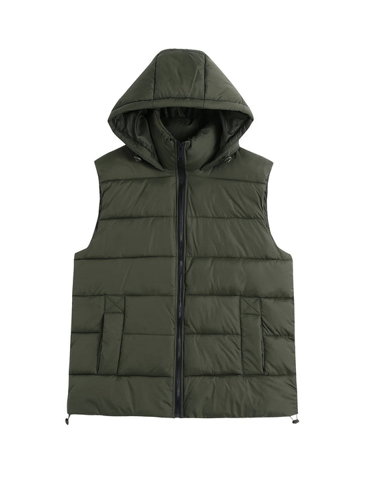 Solid Hooded Padded Vest Women's Winter Clothing