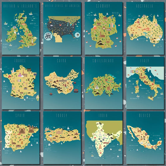 Cartoon Style Map Poster for Children's Room Decor