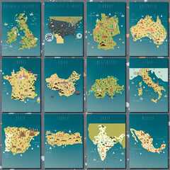 Cartoon Style Map Poster for Children's Room Decor
