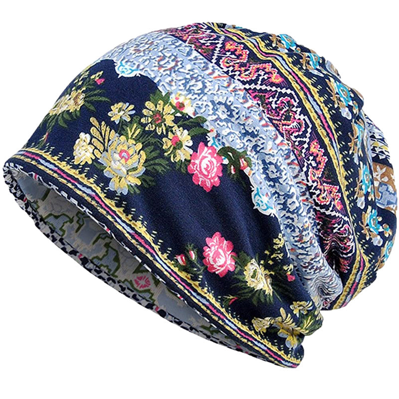 Bohemia Soft Flower Print Sleep Beanie Hat Cap 23 Inches 58 Cm