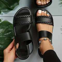 Women's Braided Band Flat Sandals Ankle Strap Open Toe Beach Shoes
