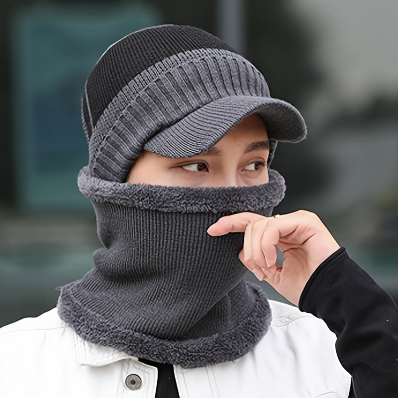 Winter Fleece Knitted Beanie & Windproof Neck Protector