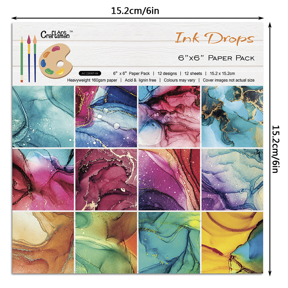12pcs Scrapbook Paper 6x6in Marble & Dot Wooden Pattern Crafting DIY Material