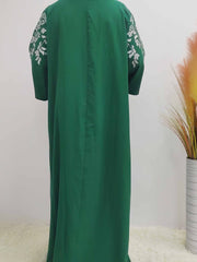  Floral Print Three Quarter Sleeve Round Neck Maxi Dress