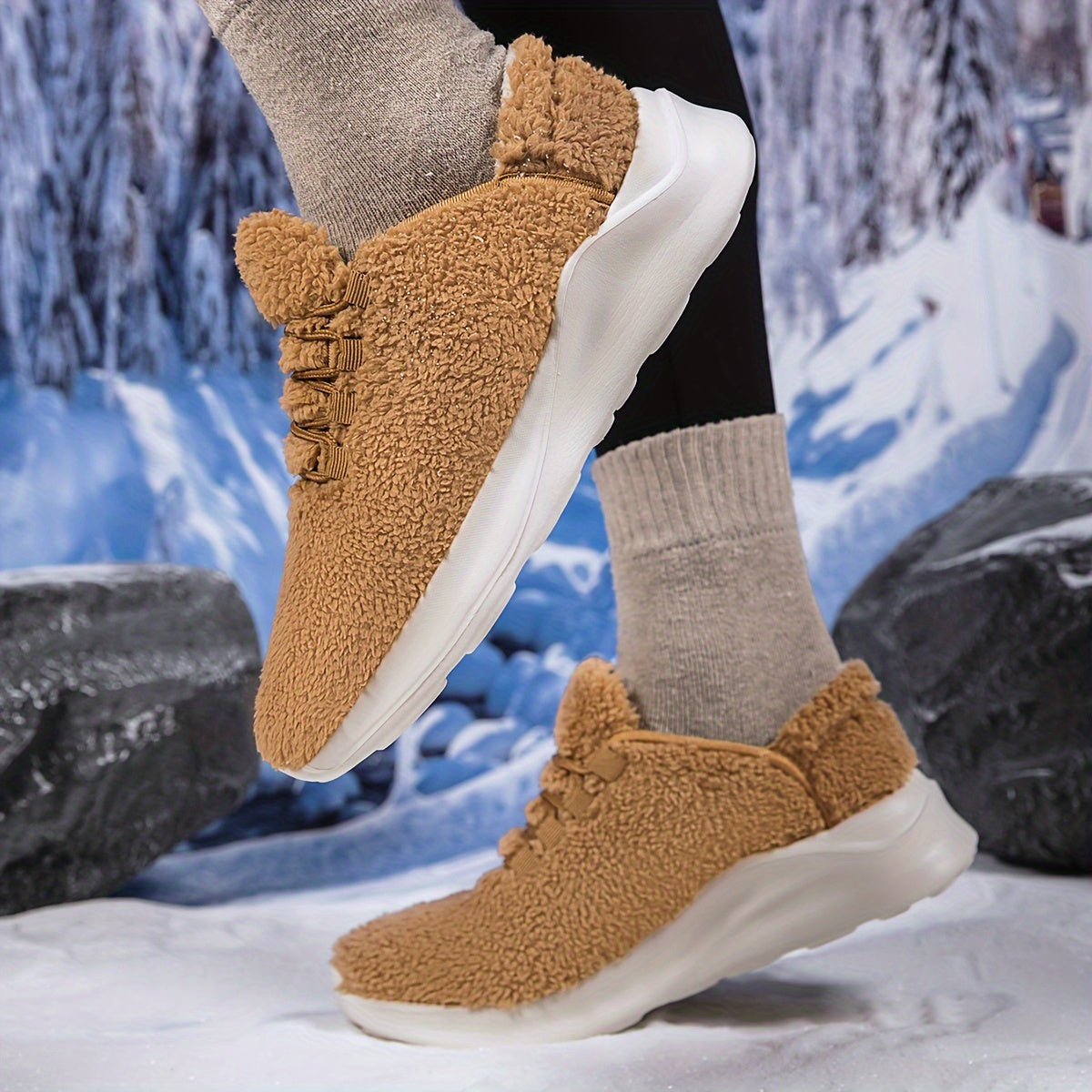 Plush Lined Fuzzy Soft Running Shoes Lightweight Fall Winter Non Slip Sneakers