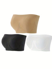 3pcs Strapless Bandeau Bra Comfort Stretchy Tube Top Women's Lingerie