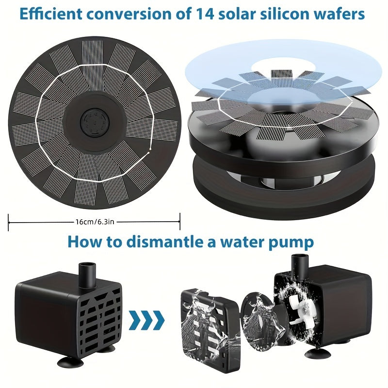 Solar Pond Fountain Bird Bath Pump w/ 6 Nozzles, 1.4W Panel Kit