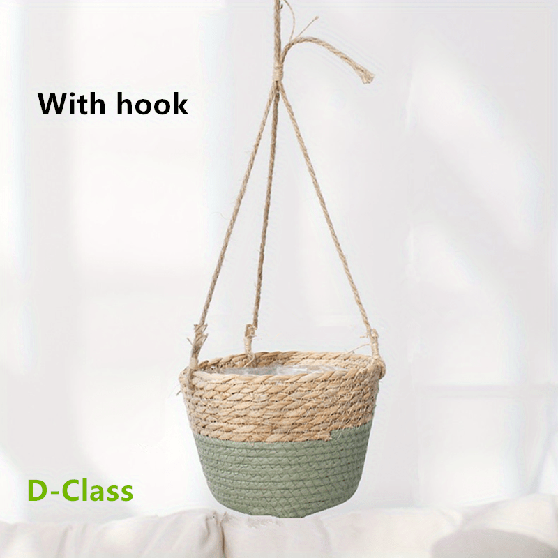 Straw Flower Basket Wall Hanging Decorative Pot Home Garden Patio