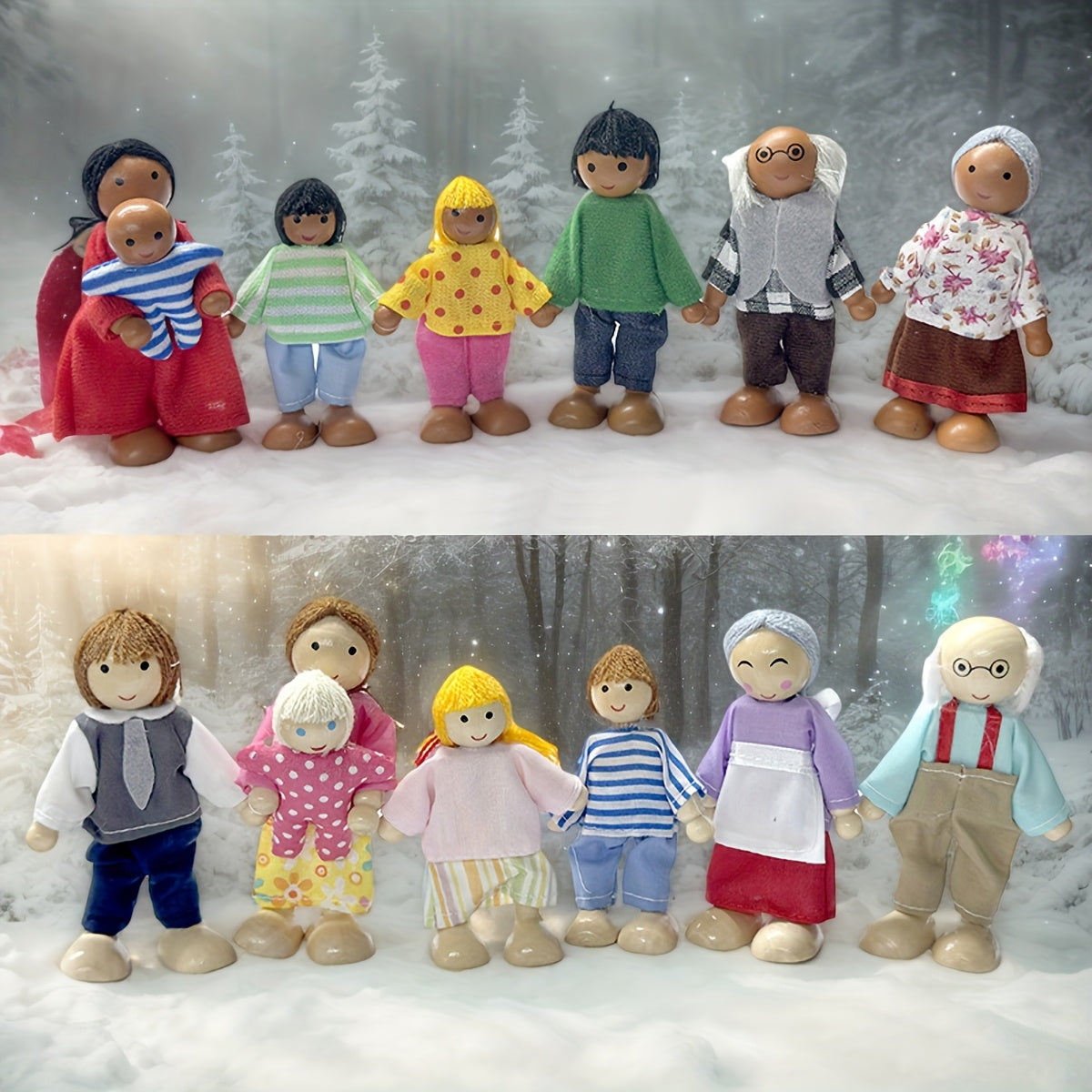 Family of 7 Doll Set with Portrait, Adjustable Joints