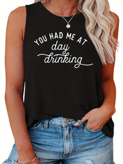  Women's Slogan Tank Top Round Neck Stretch