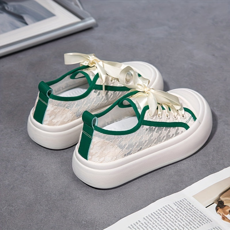 Women's Breathable Mesh Platform Sneakers Casual Lace Up Canvas Shoes