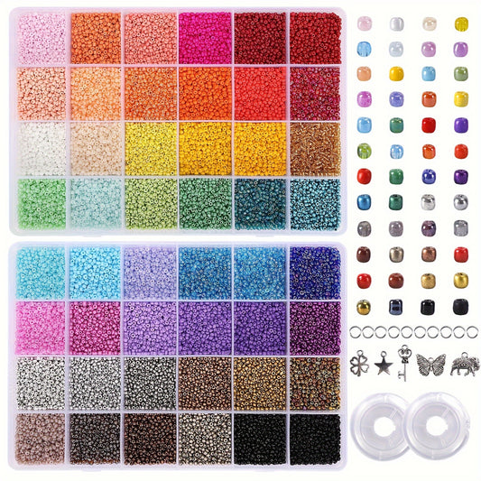 44000pcs 2mm 48 Colors Seed Beads + Storage Boxes for DIY Jewelry Making