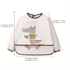 Kids' Half Wrap Long Sleeve Waterproof Smock with Rabbit & Cat Print